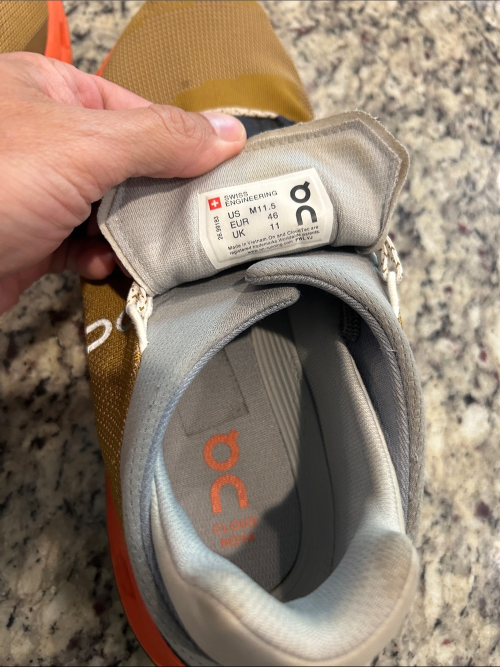 On Running Men’s Sneakers — Gold Upper with Orange Sole - Picture 7 of 8